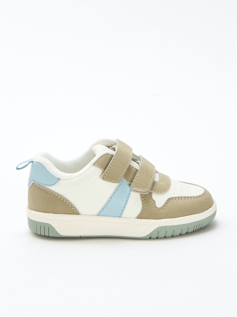 Vierkleurige sneakers met klittenband van imitatieleer Kaki - Kiabi