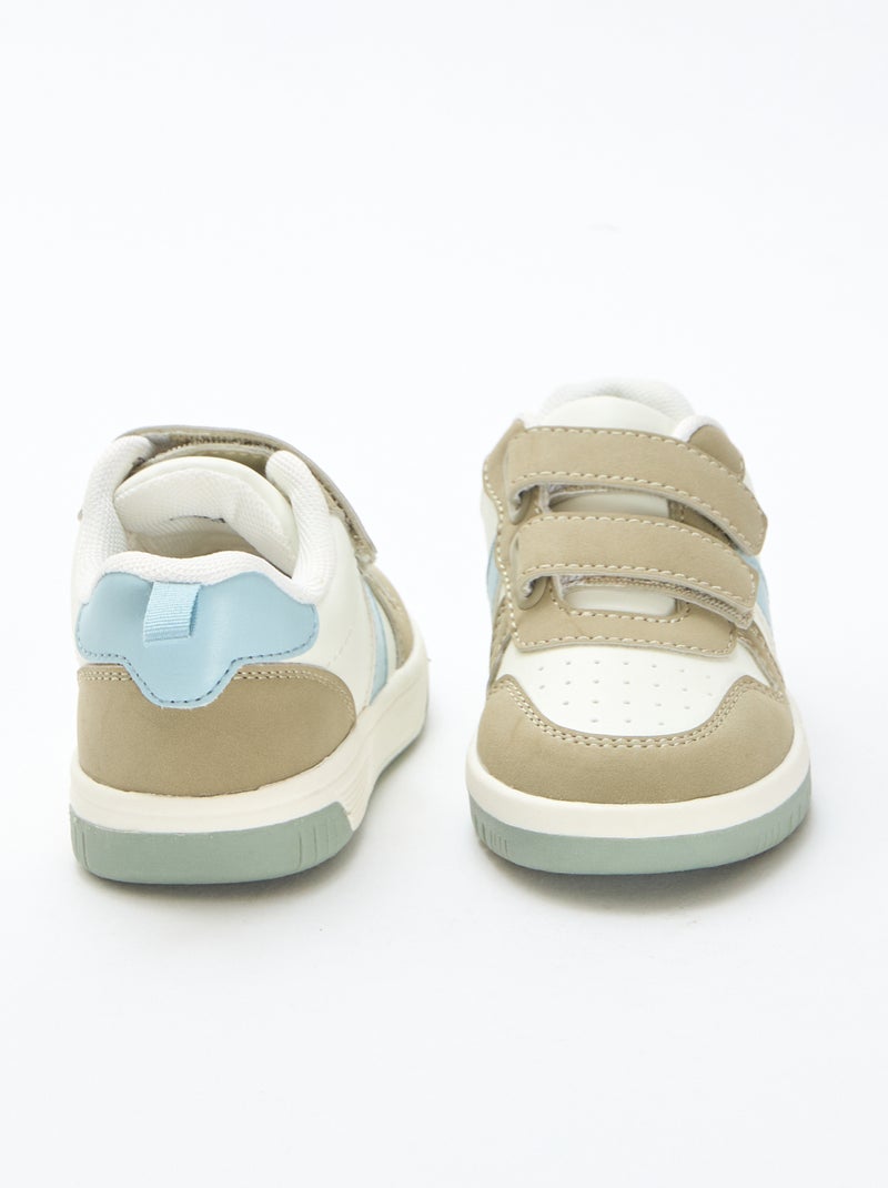 Vierkleurige sneakers met klittenband van imitatieleer Kaki - Kiabi