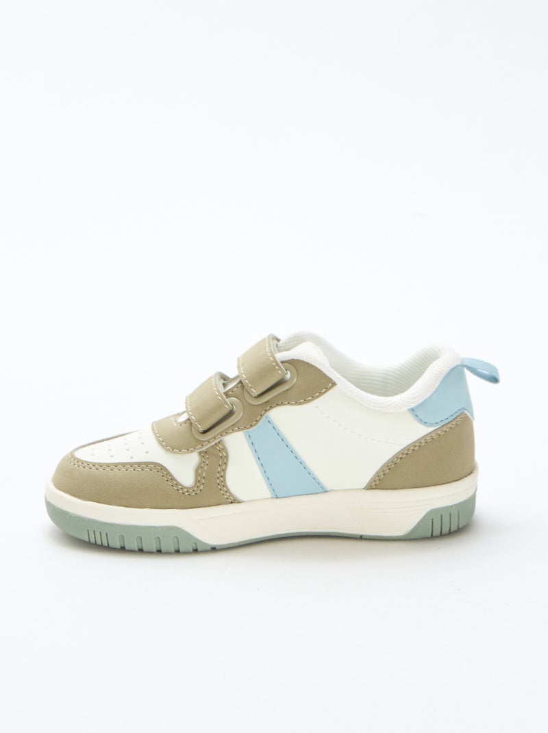 Vierkleurige sneakers met klittenband van imitatieleer Kaki - Kiabi