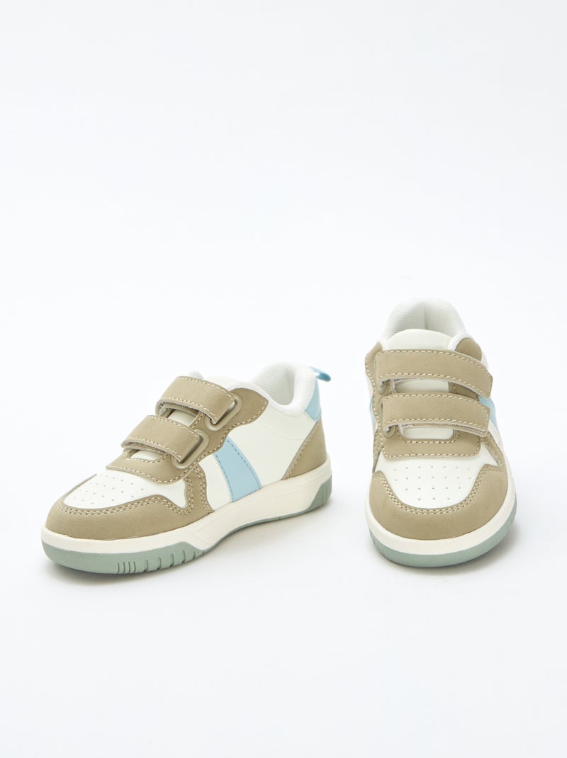 Vierkleurige sneakers met klittenband van imitatieleer Kaki - Kiabi