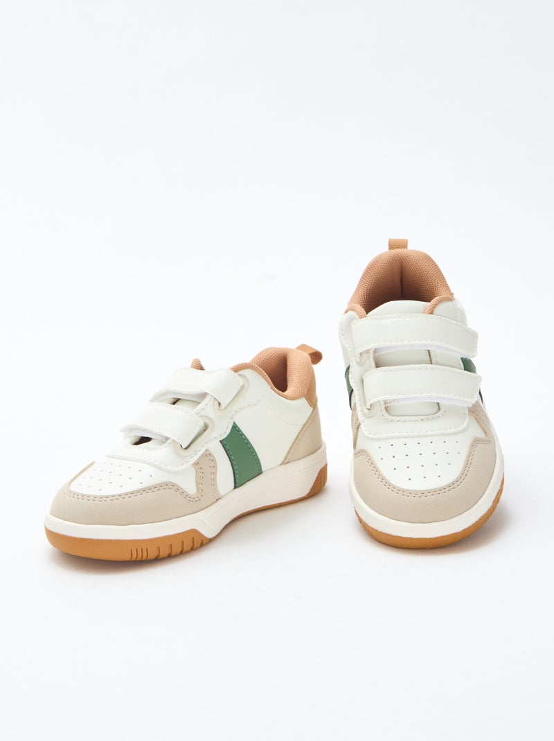 Vierkleurige sneakers met klittenband van imitatieleer Wit - Kiabi