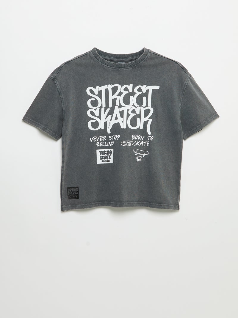 Vintage T-shirt met korte mouwen en skateprint Grijs - Kiabi