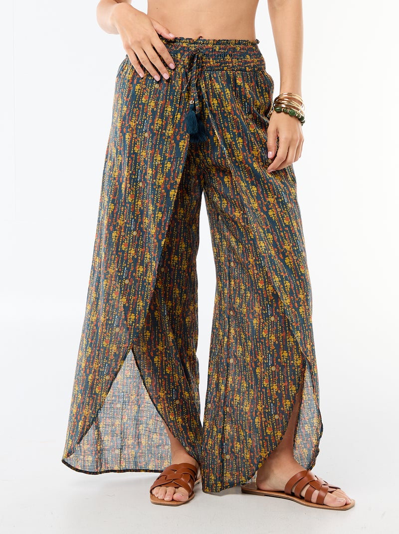 Viscose strandbroek met print Blauw - Kiabi