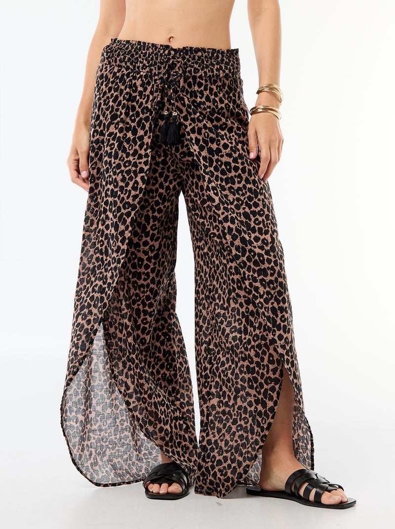 Viscose strandbroek met print Bruin - Kiabi