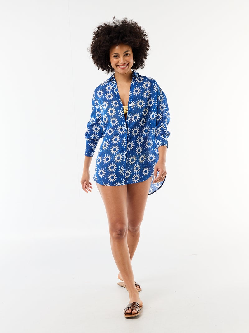 Vloeiende strandblouse met print Blauw - Kiabi