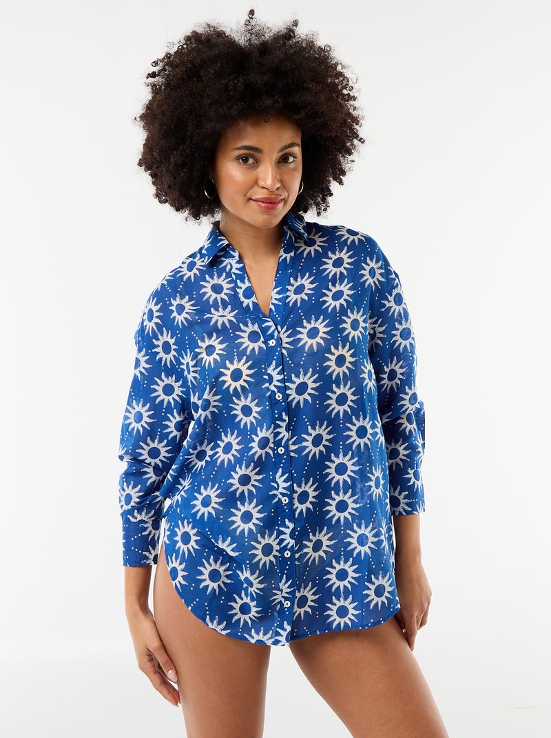 Vloeiende strandblouse met print Blauw - Kiabi