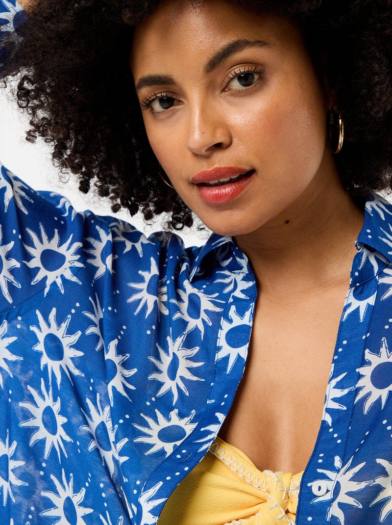 Vloeiende strandblouse met print Blauw - Kiabi