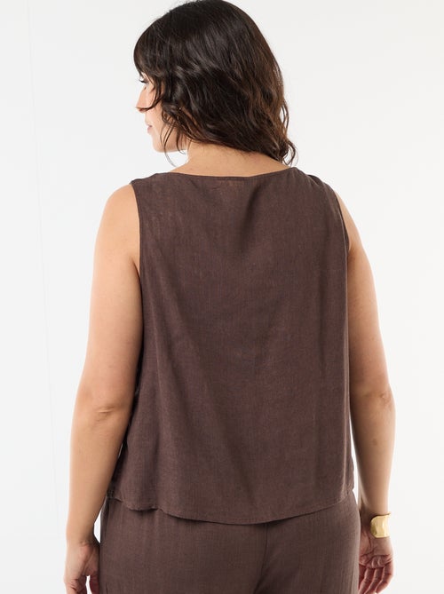 Vloeiende top van linnenmix met goudkleurige details - Kiabi