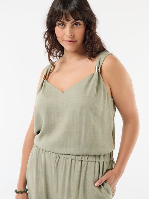 Vloeiende top van linnenmix met goudkleurige details - Kiabi