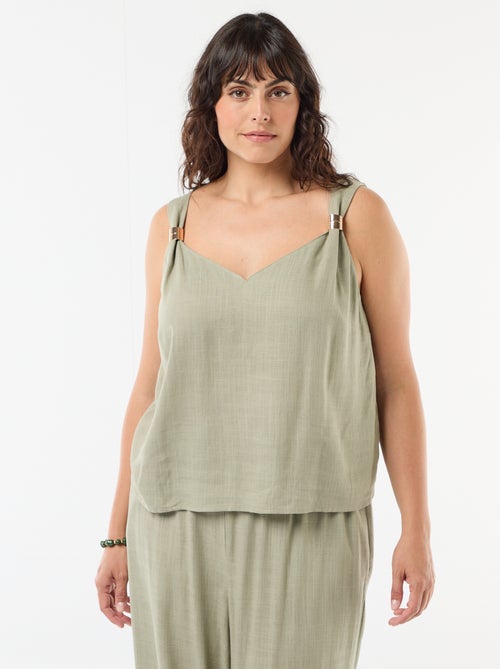 Vloeiende top van linnenmix met goudkleurige details - Kiabi