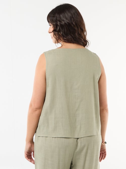 Vloeiende top van linnenmix met goudkleurige details - Kiabi