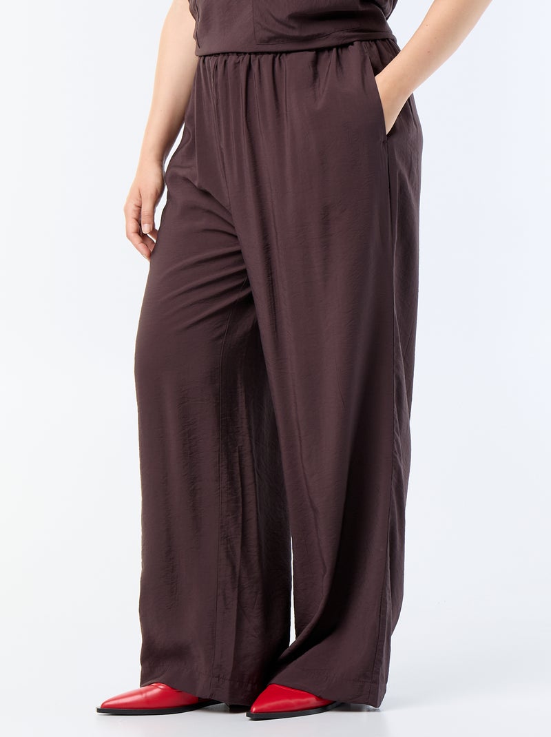 Vloeiende wijde viscose broek Bruin - Kiabi
