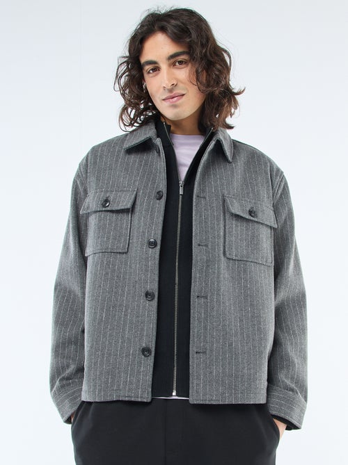 Warm, effen overshirt met zakken met klepje - Kiabi