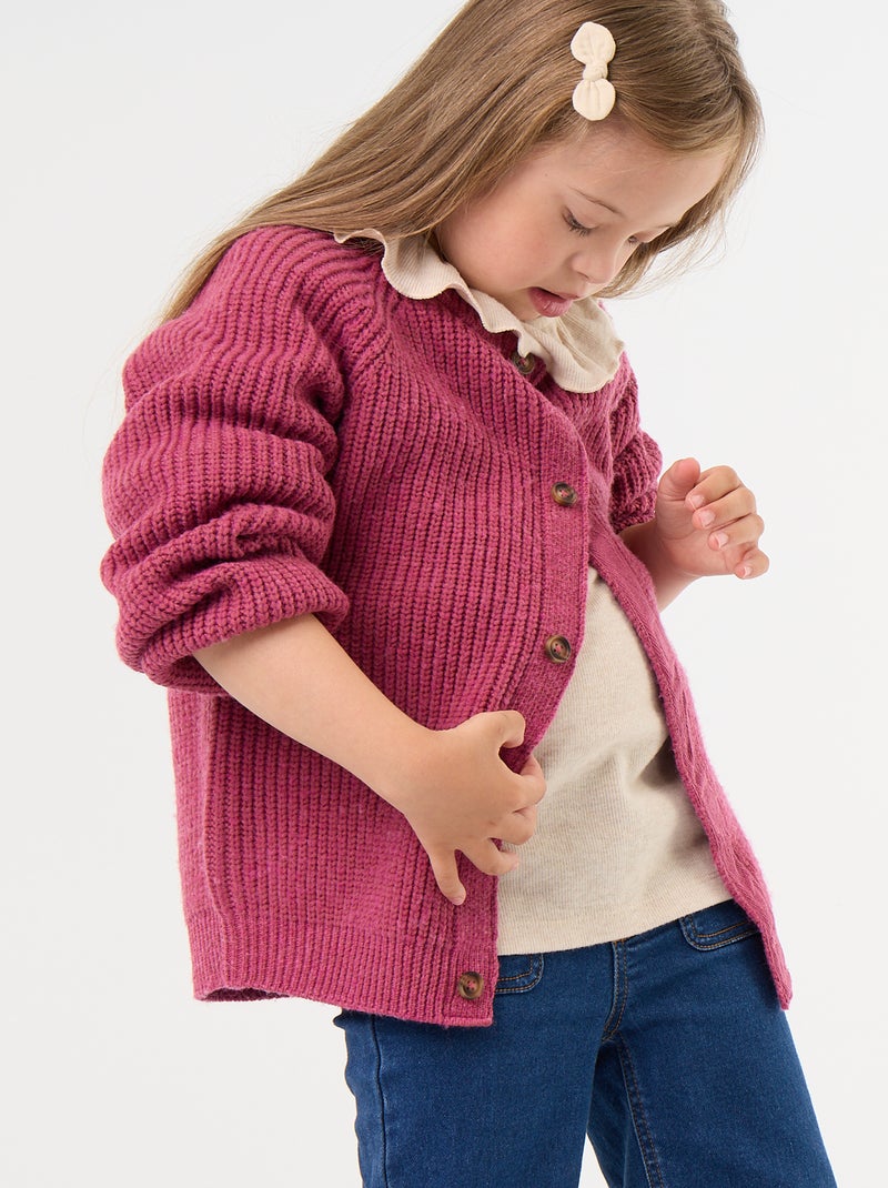 Warm gebreid vest - gemakkelijk aan te trekken collectie Paars - Kiabi