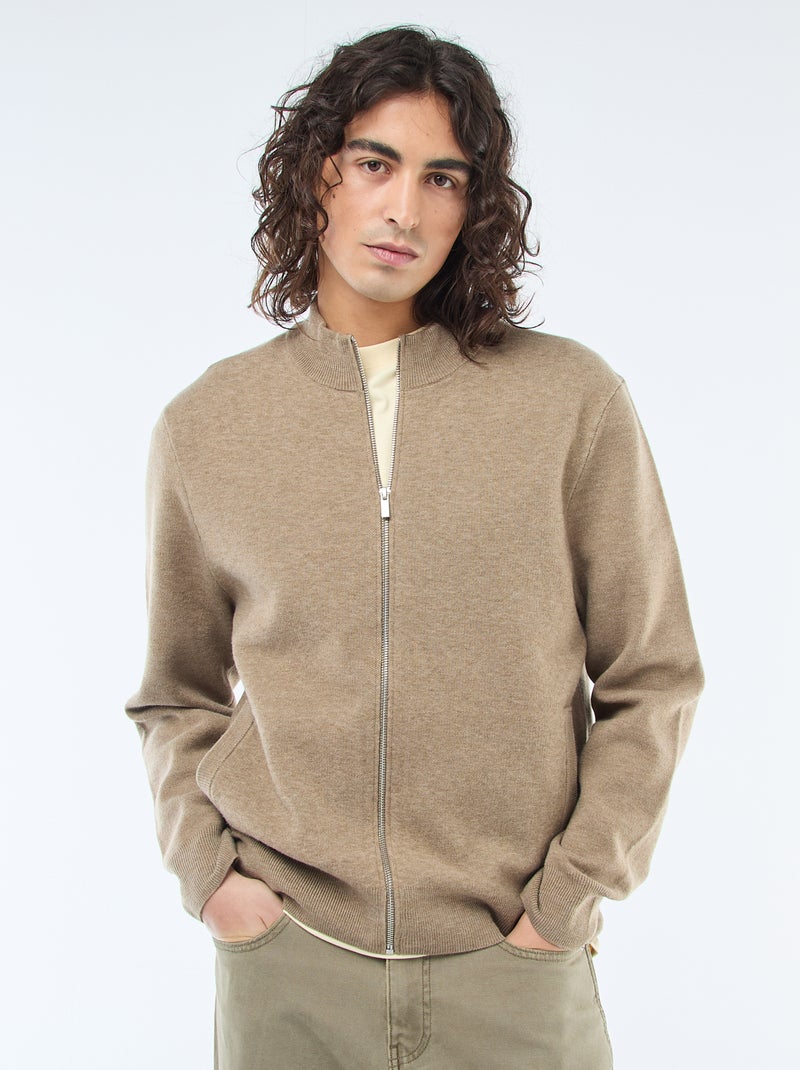 Warm, gewatteerd vest met opstaande kraag en rits Bruin - Kiabi