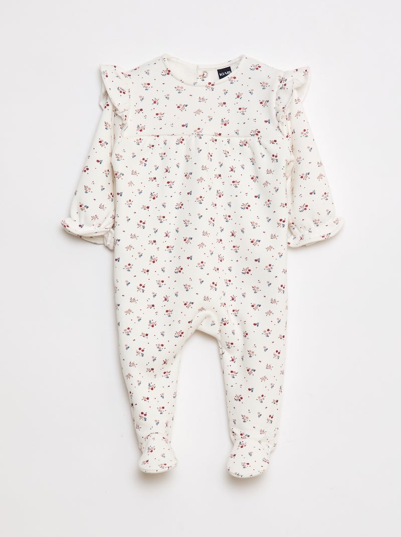 Warme gevoerde pyjama met ruches aan de schouders Wit - Kiabi