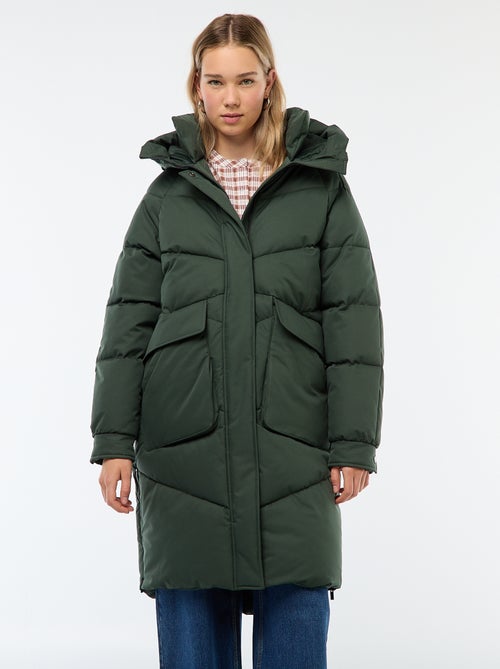 Warme, lange donsjas met capuchon - Kiabi