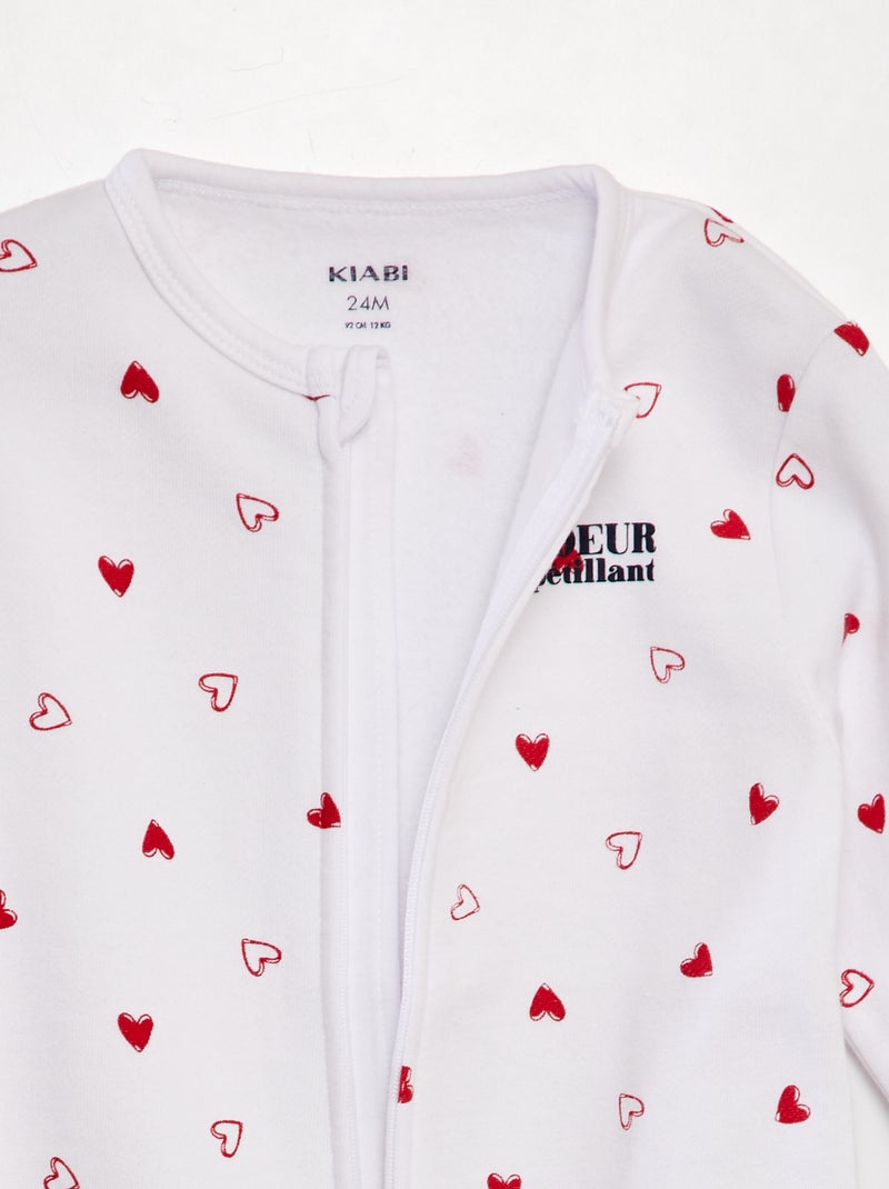 Warme, lange pyjama in liefdesthema WIT - Kiabi