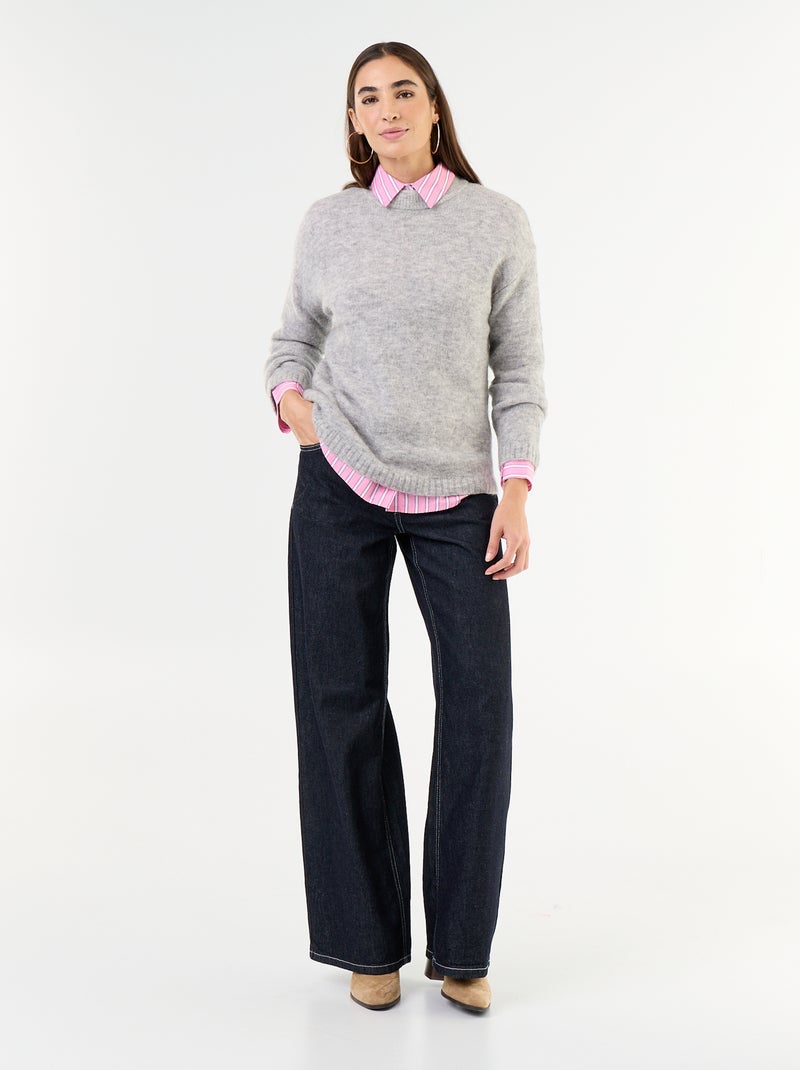 Warme mohair trui met ronde hals Grijs - Kiabi
