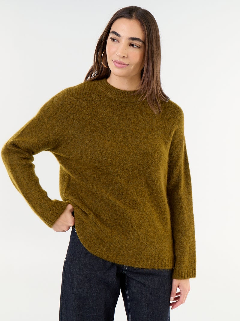 Warme mohair trui met ronde hals Kaki - Kiabi