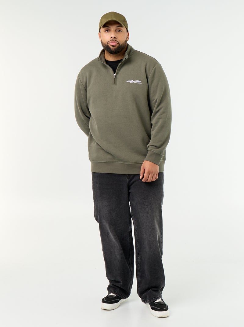 Warme molton sweater met ritskraag Groen - Kiabi