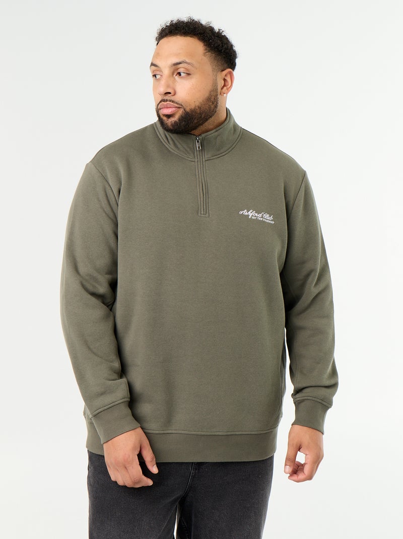 Warme molton sweater met ritskraag Groen - Kiabi