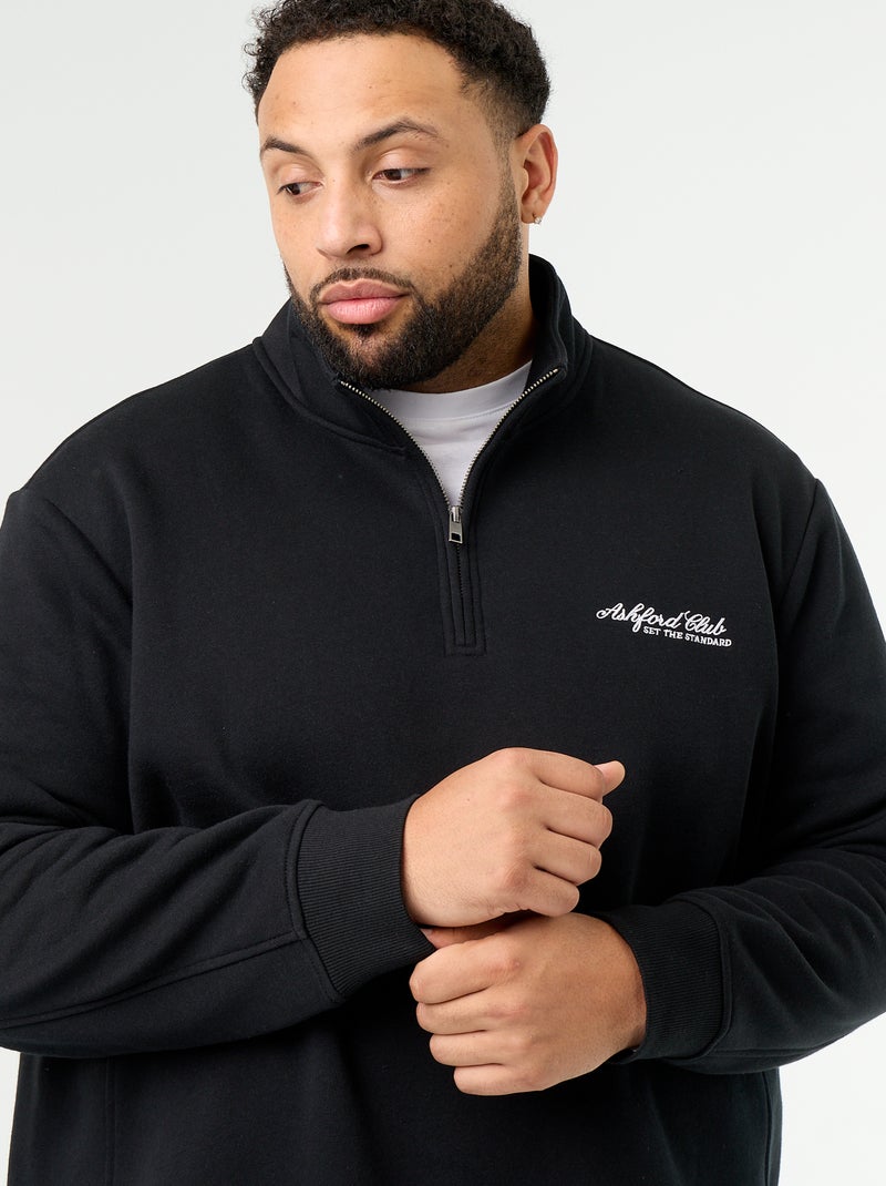 Warme molton sweater met ritskraag Zwart - Kiabi