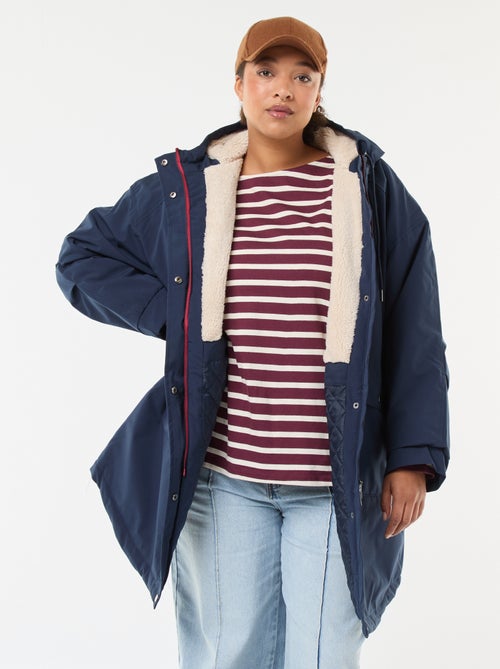 Waterafstotende parka met capuchon en imitatieschapenvacht - Kiabi
