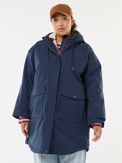 Waterafstotende parka met capuchon en imitatieschapenvacht - Kiabi