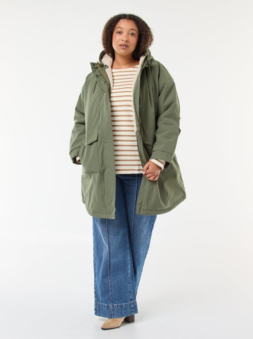 Waterafstotende parka met capuchon en imitatieschapenvacht - Kiabi