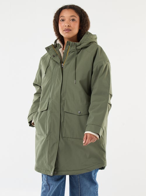 Waterafstotende parka met capuchon en imitatieschapenvacht - Kiabi