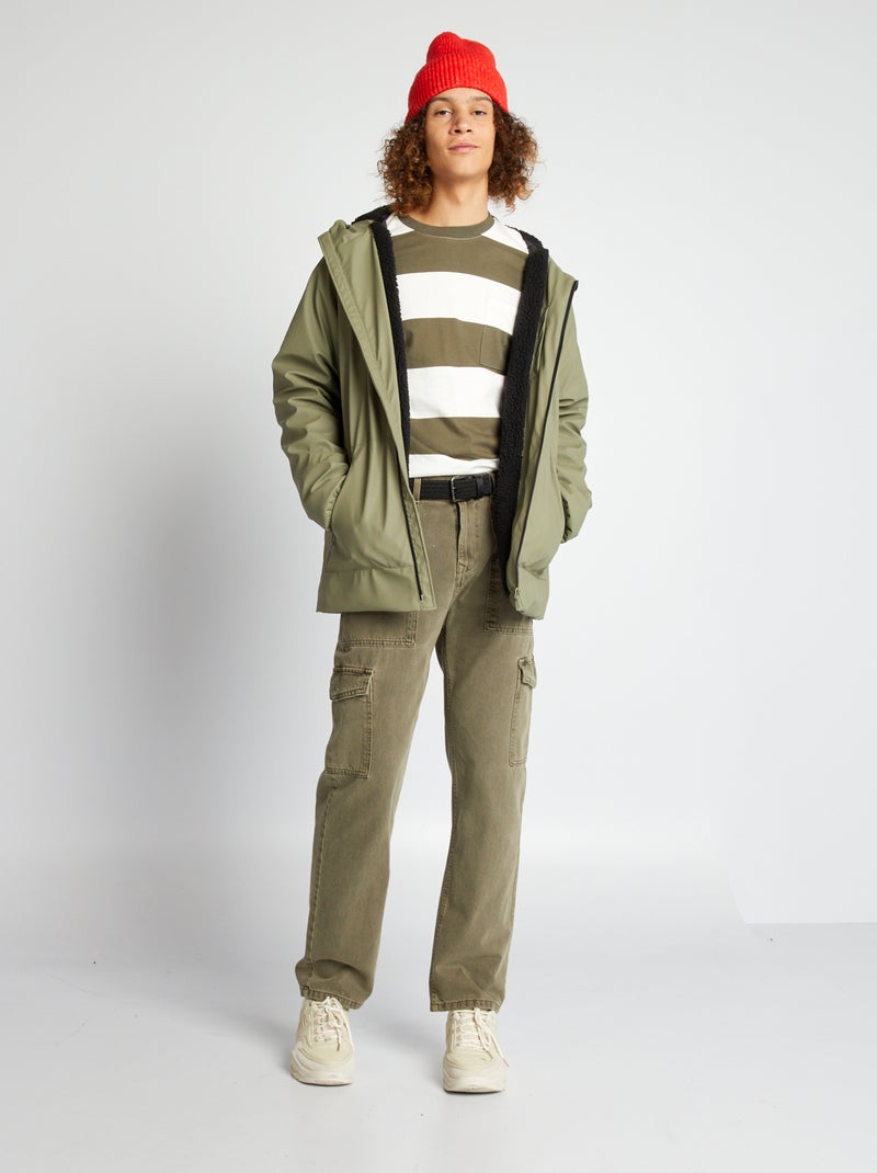 Waterafstotende parka met capuchon met schapenvacht effect KAKI - Kiabi