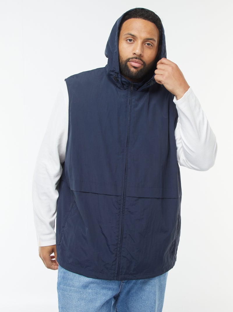 Waterdicht windjack met capuchon en afneembare mouwen Blauw - Kiabi