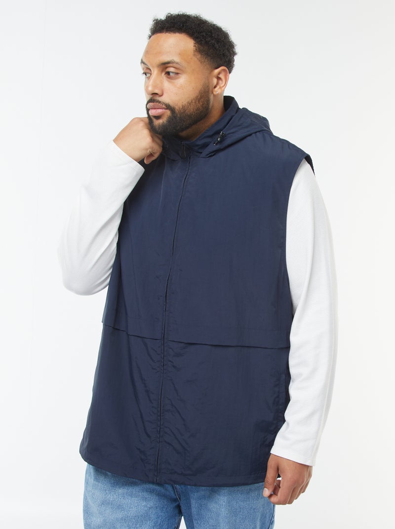 Waterdicht windjack met capuchon en afneembare mouwen Blauw - Kiabi