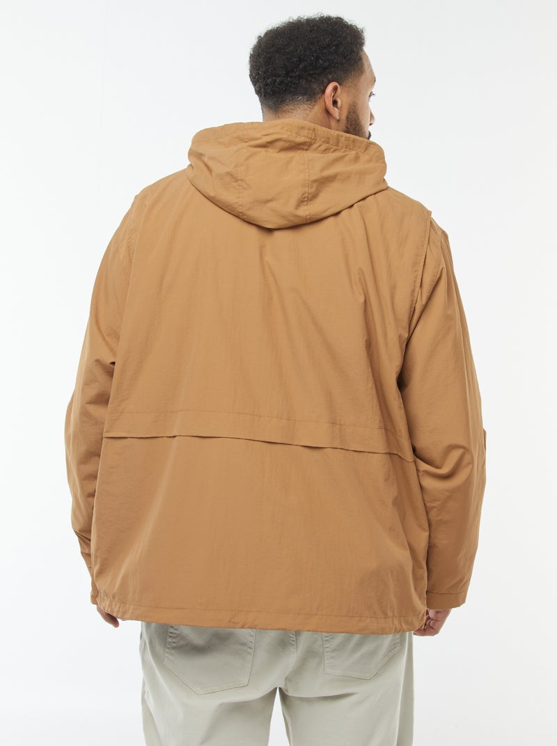 Waterdicht windjack met capuchon en afneembare mouwen Bruin - Kiabi