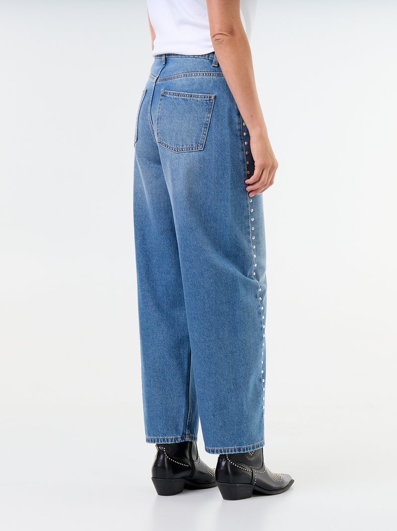 Wide fit jeans met decoratieve studs Blauw - Kiabi