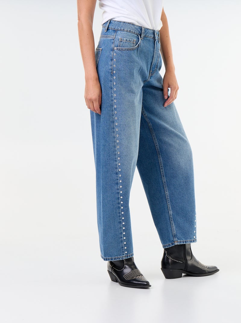 Wide fit jeans met decoratieve studs Blauw - Kiabi
