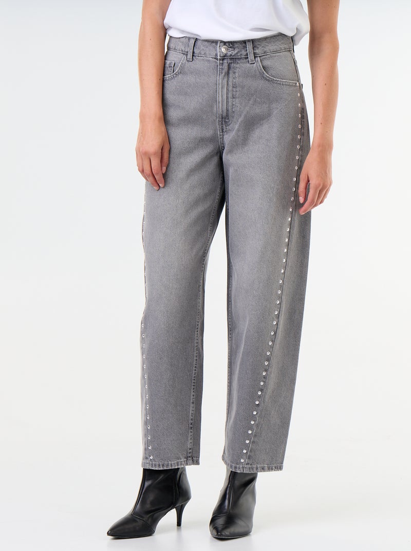 Wide fit jeans met decoratieve studs Grijs - Kiabi