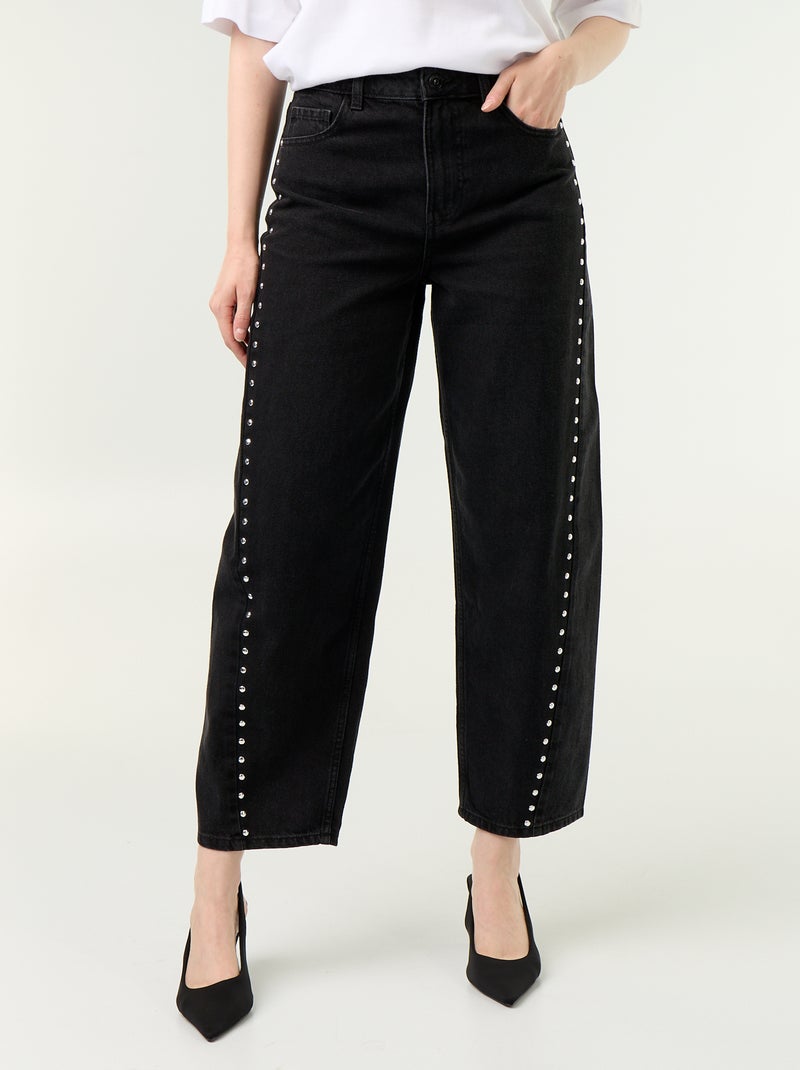 Wide fit jeans met decoratieve studs Zwart - Kiabi