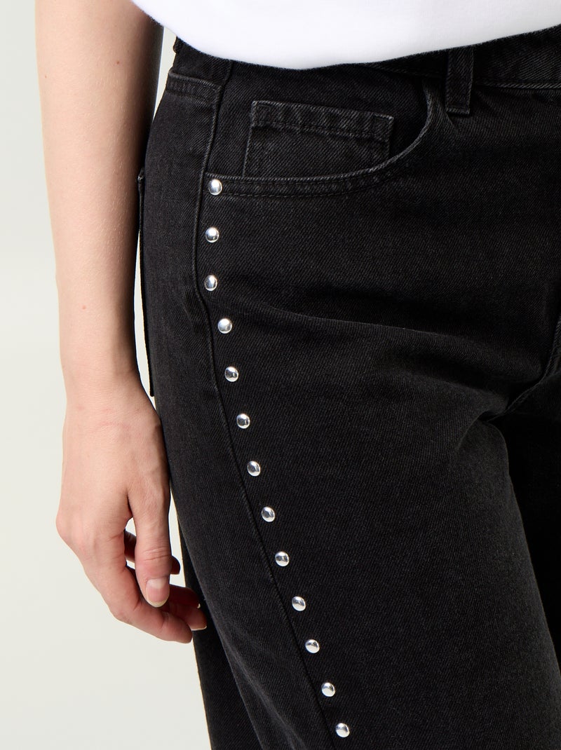 Wide fit jeans met decoratieve studs Zwart - Kiabi