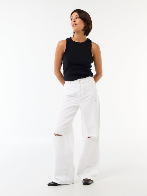 Wide leg-broek met destroy-effect en lage taille - Kiabi