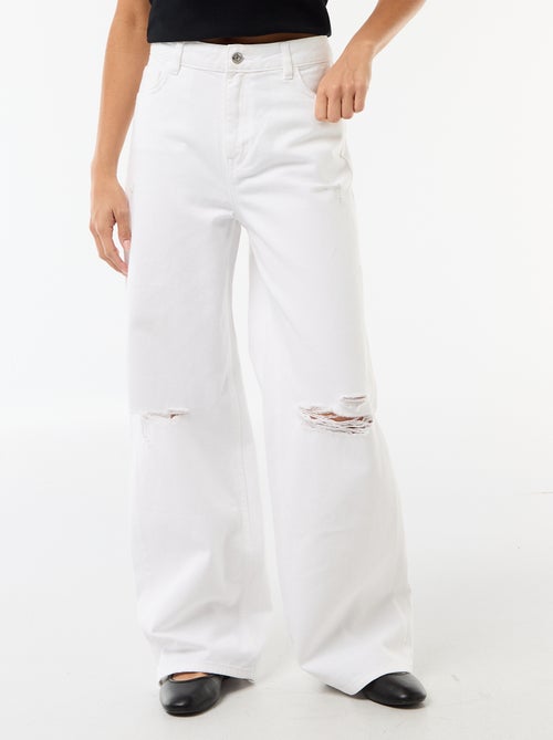Wide leg-broek met destroy-effect en lage taille - Kiabi