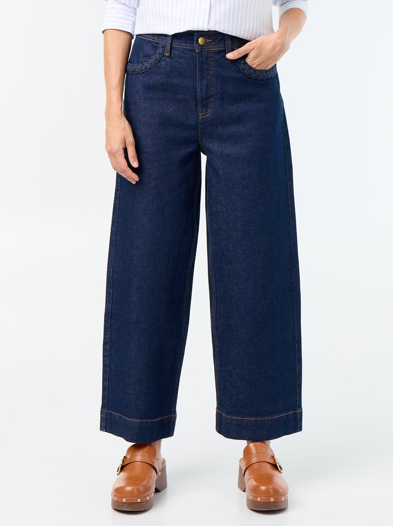 Wide leg-broek met gevlochten zakken Blauw - Kiabi