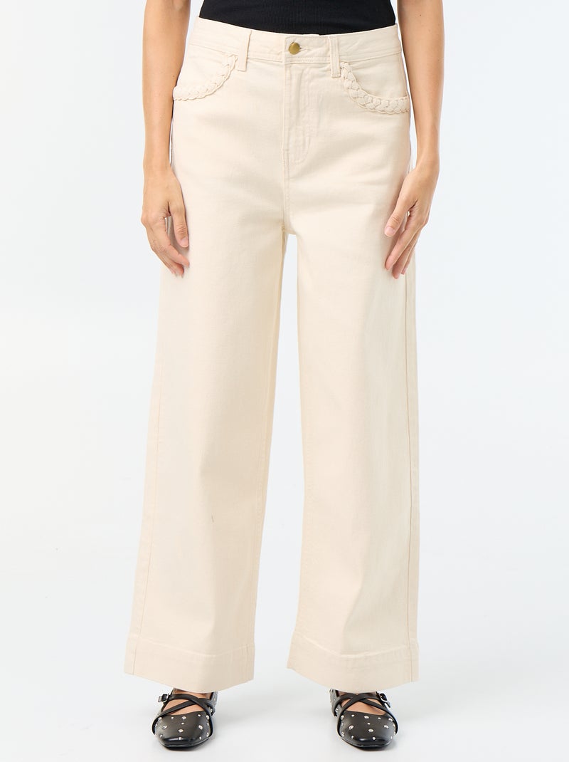 Wide leg-broek met gevlochten zakken Wit - Kiabi