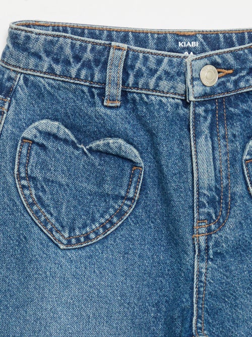 Wide leg-broek met hartjesborduurwerk - Kiabi
