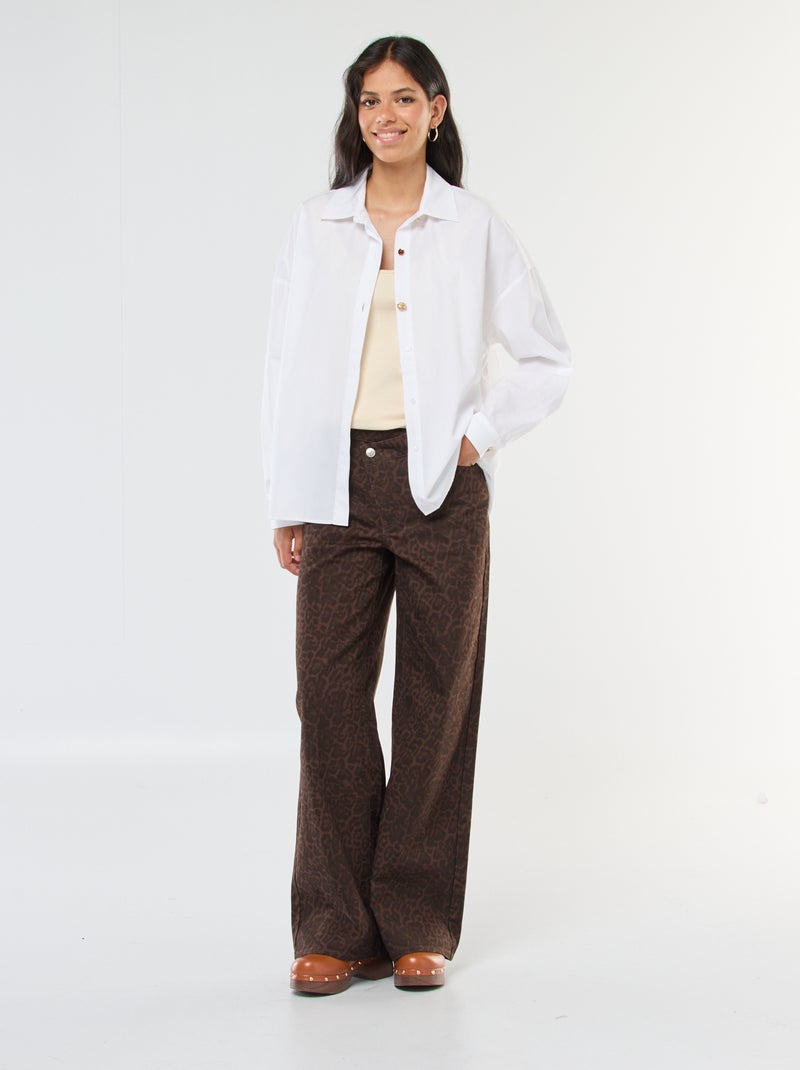 Wide leg broek met luipaardprint Bruin - Kiabi