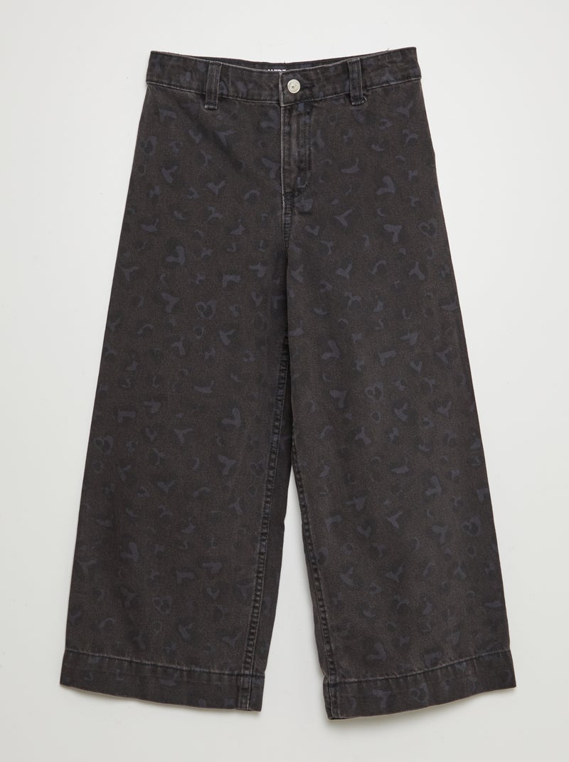 Wide leg broek met luipaardprint GRIJS - Kiabi