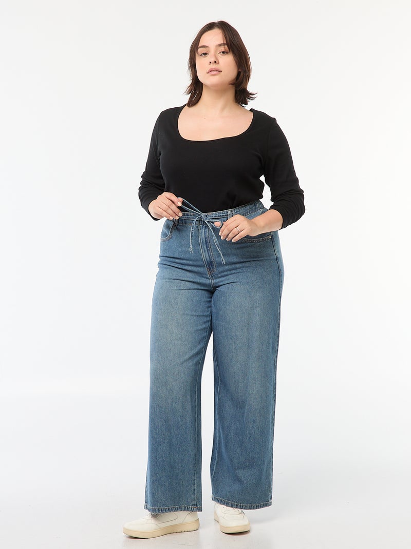 Wide leg broek van raw denim Blauw - Kiabi