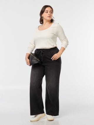 Wide leg broek van raw denim