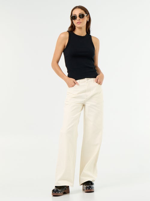 Wide leg-broek van twill met hoge taille - Kiabi